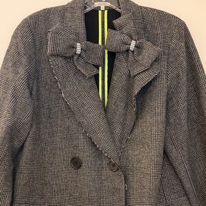 Manoush Gray Plaid Coat with Bow Detail